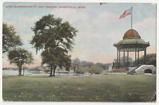 1910~Wakefield MA~Lower Common Park~Bandstand~Quannapowitt Lake~Antique Postcard picture