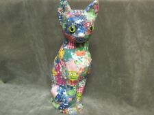 1970's Calico Patchwork Plaster/Chalkware Kitty Cat Standing Statue w/Glass Eyes picture