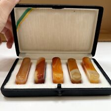 Vintage Agate Luxury Spoon Rest & Chopstick Rest Brown handmade in Japan 5 pcs picture