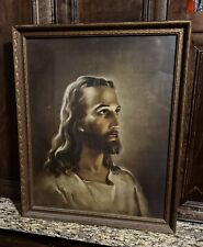 Vtg Framed Head Of Jesus Christ Litho Print 1941 Frame  22”x18” Warner E Salmon picture