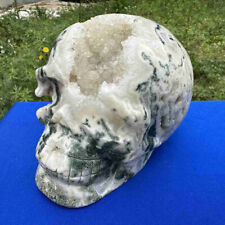 2500g Natural moss agate geode hand carved skull crystal cluster quartz healing picture