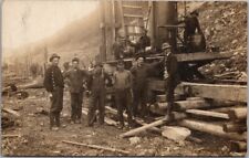 Vintage 1910s Construction Photo RPPC Postcard Steam Engine Crew Denim Labor picture