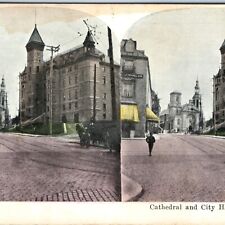 c1900s Quebec City Canada Cathedral Downtown Horse Car Whelan Stereo Card V11 picture