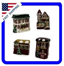 Set Of 4 Christmas Village Ceramic Napkin Rings Holiday Houses Vintage 1993  picture