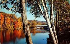 Ottauquechee River Covered Bridge Taftsville Vermont Autumn Reflection Postcard picture