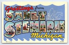 Postcard Large Letter Greetings from Sault Ste. Marie Michigan MI picture