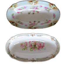 Lot of 2 Three Crowns China Germany porcelain oblong trinket dishes hand painted picture