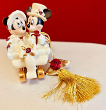 Vtg Rare DISNEYMickey & Minnie Mouse In Sled -Ivory / Gold Victorian Ornament picture