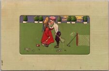 Vintage 1908 Sports / Romance Embossed Postcard Boy Kissing Girl / Tennis Court picture