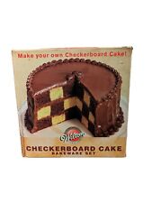 NEW WILTON CHECKERBOARD CAKE PAN SET-3 ROUND NON-STICK PANS & BATTER RING.  picture