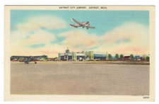 Detroit City Airport Detroit Michigan MI Linen Postcard Unposted Planes picture