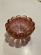 VTG Seguso Murano Miniature Pink Glass Trinket Dish With Gold Flecks 3