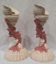 Ceramic Candlestick Holders Pink/ White Coral Sea Shell Nautical picture