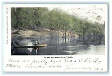 1905 On The Suwanee River Florida FL Girl And Boys Canoeing Avon Park Postcard picture