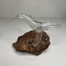 Hand Blown Art Glass Humpback Whale on Burl Wood Base picture