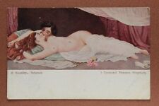 Tsarist Russia postcard 1909s Lesbian. OBLIVION New love. Nude Couple women Kiss picture