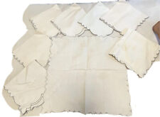 lot of 8 vintage Napkins ivory solid beige some stains 18” square embroidered picture
