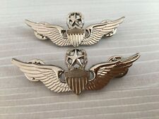 TWO 2 PIECES US Army Military Command Pilot Metal Wings Metal Badge Pin Silver picture