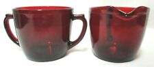 Anchor Hocking Vintage Red Glass Sugar Bowl & Creamer Mid-Century Christmas Set picture