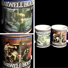 x2 VTG Maxwell House Coffee Mugs Fireman Firehouse & Snow Scene Double Side￼d picture