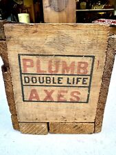 RARE Plumb Double Double Life Axes Wood Box Crate Advertising Hardware Store Vtg picture