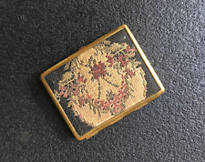 Antique 1930's Petit Point Make Up Compact Mirror Floral Flowers Brass VGC picture