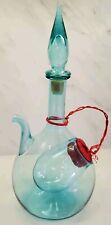 Vintage Italy Turquoise Blue Glass Wine Decanter with Ice Chamber picture