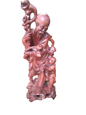 Antique Chinese Hand Carved Wood Scholars Root Statue of Shou Lao picture
