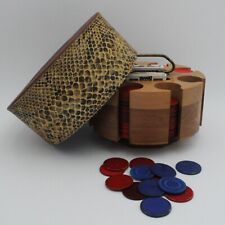Vintage Poker Chips Holder with Faux Snake Skin Top picture