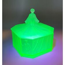 1930s Art Deco Ramses Roxana Green Satin Glass Powder Jar Glows Under UV Light picture