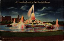 Vintage Postcard 1930's Buckingham Fountain By Night Grant Park Chicago Illinois picture