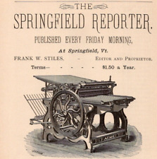 1883 The Springfield Reporter Fine Job Printing Frank W. Stiles SPRINGFIELD VT  picture