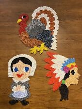 3 Melted Plastic Thanksgiving Popcorn Indian Pilgrim Turkey Decorations *READ* picture