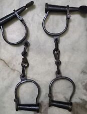 Set Of 2 pcs 11'' Hand Cuffs and Key Antique Style Old Purpose & Functional picture