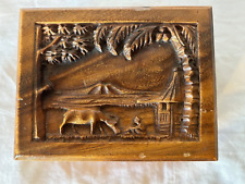 Vintage Hand Carved Wood Asian Hinged Trinket Jewelry Box picture