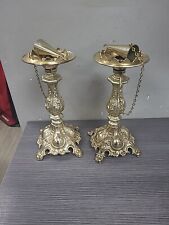 VinTaGe METAL ORNATE CANDLESTICK HOLDERS WITH CHAINED SNUFFER HOME DECOR 9