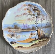 J. Aoki signed Decorative Hand painted Plate / Picture - Castle Lake Scene 8” picture