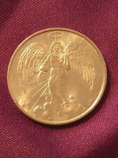 Vintage Guardian Angel Token Coin Medal Gold Tone Metal Halo Wings Christianity picture