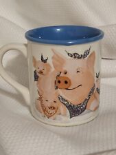 Vintage Potpourri Press Ceramic PIGGIES Mug Cup 1992 Blue Pink Made In Korea picture