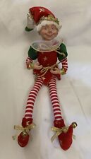 Christmas Elf  15” Bendable Christmas Pixie Holiday Green Red Jester Poseable picture