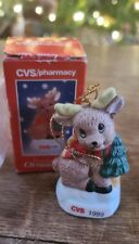 Vintage 1999 CVS Pharmacy Ceramic Reindeer Traditions Christmas Ornament W Box picture