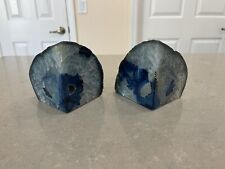 Blue Agate Crystal Bookends Polished Display Stone Rock Geode Gorgeous picture