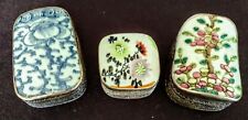 Antique Chinese Silver Trinket Boxes 3 w-Porcelain Hand Inlaid Tops Early 1900's picture