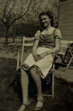 Pretty Woman Sitting In Chair On Grass B&W Photograph 2.5 x 3.5 picture
