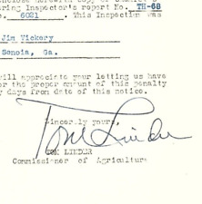 1940s GEORGIA DEPT OF AGRICULTURE TOM LINDER COMMISSIONER SIGNED LETTER Z821 picture