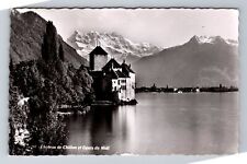 Geneva Lake Switzerland Chateau de Chillon et Dents du Midi, Vintage Postcard picture