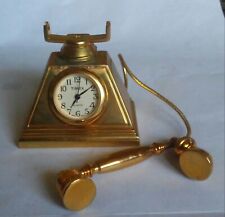 MINIATURE TIMEX QUARTZ CLOCK - GOLD OLD STYLE ROTARY PHONE - 2 INCHES TALL picture