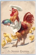 Postcard Joyous Easter Rooster Chicks Eggs Anthropomorphic Embossed EAS HE10 picture