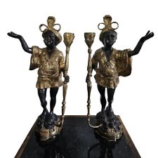 Pair Vintage Bronze Black Baroque Blackamoor Statue Lamp Candle Sarreid 15