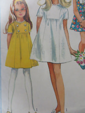 Vtg 60's Simplicity 7615 HIGH-ROUND NECK DRESS w INSET Sewing Pattern Child Girl picture
